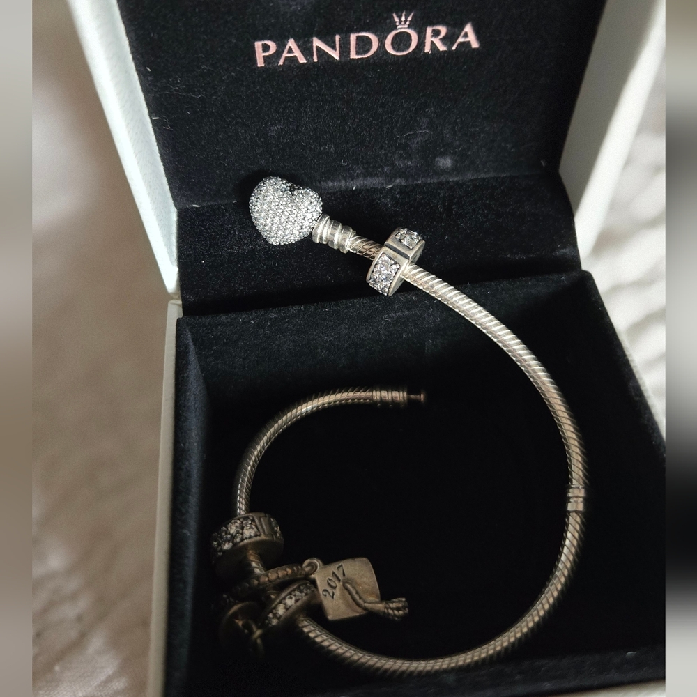 Pandora Silver Bracelet with Sparkling Charms